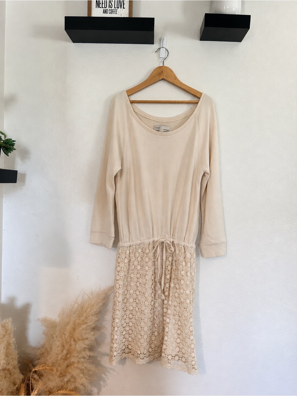 Anthropologie Saturday Sunday Lace Knit Sweatshirt Dress Cream Size Small